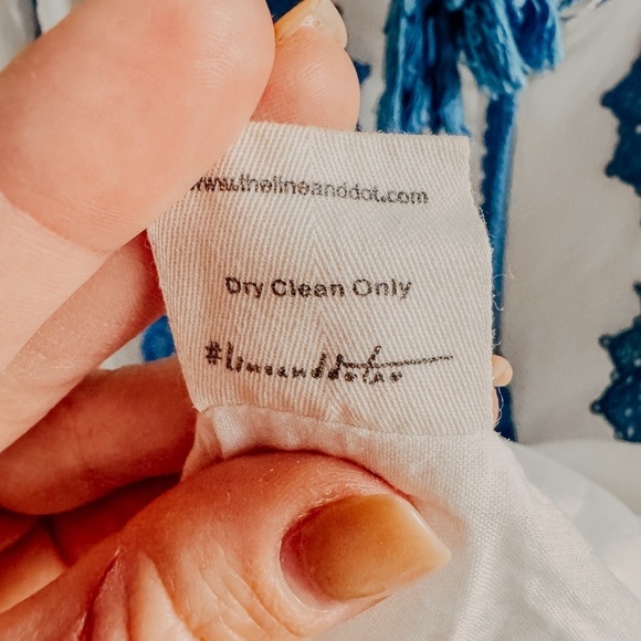 Line + Dot Boho White Beach Cover-Up Blue Embroidery Tassel Tie XS - Picture 9 of 15